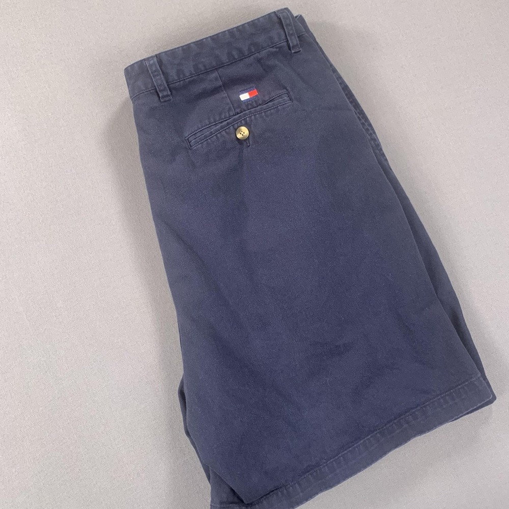 VTG Tommy Hilfiger Shorts Mens 42 (40) Navy Pleated Chino Twill Classic Flag 00s